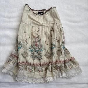 vintage y2k wet seal cottage core midi skirt with lace trim